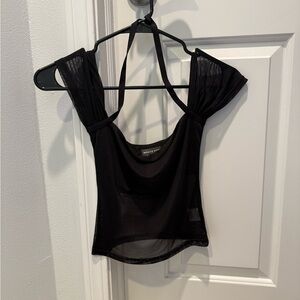 White Fox Black Sheer Halter Top